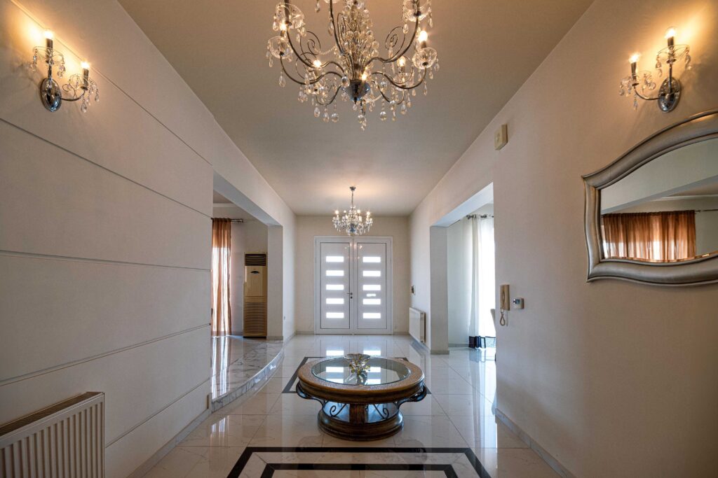 Elegant entrance area of Mira Villa, welcoming guests with style and sophistication.