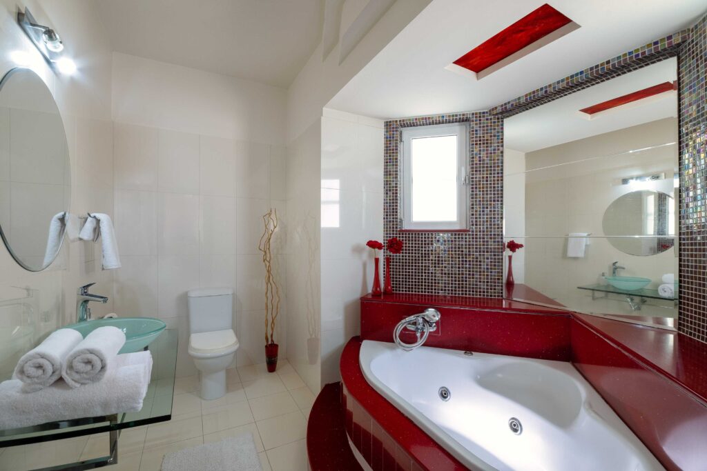 Elegant and modern bathroom at Mira Villa, designed for luxury and relaxation.