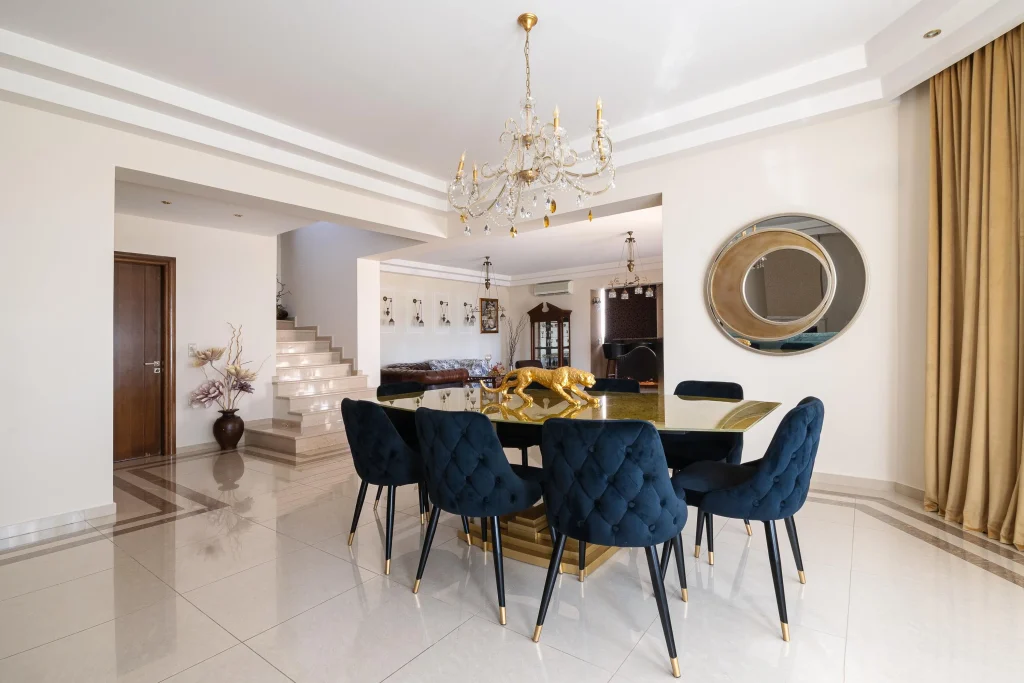 Elegant dining room at Ralu Villa, offering a stylish setting for meals and gatherings.